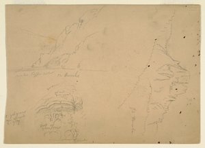 デッサン、ドナウ河の険しい山岸の3つのスケッチ、1868年 作： フレデリックエドウィン教会