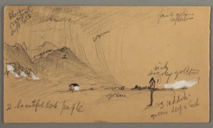 デッサン、雷雨、山、献身的な彫刻、オーストリアまたはバイエルン、1868年 作： Frederic Edwin Church