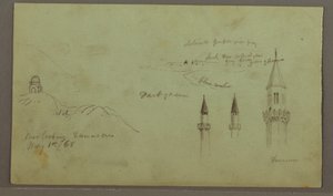 デッサン、丘の墓、3つのミナレット、1868年5月1日 作： Frederic Edwin Church