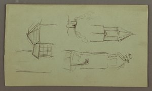 ドローイング、タワー、屋上、スピケット、屋根、1868年7月 作： フレデリックエドウィン教会