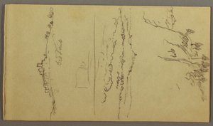 デッサン、山の下の町、丘の上の町、1868-69年頃か 作： フレデリックエドウィン教会