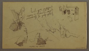 デッサン、山の下の町、丘の上の町、1868-69年頃か 作： フレデリックエドウィン教会