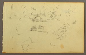 デッサン、木、橋、横顔、おそらく1844年 作： フレデリックエドウィン教会