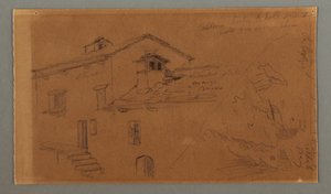 ドローイング、二つの家、岩、おそらく1868年 作： フレデリックエドウィン教会