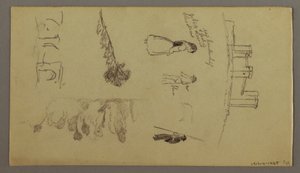 デッサン、山の上にある町の2つの習作、おそらく1868-69年