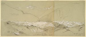 デッサン、アレッチ氷河上部とグレート・フスホルン、1868年