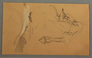 デッサン、谷、塔、教会、おそらく1868年 作： フレデリックエドウィン教会