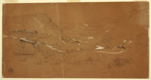 図面、橋と家々のある谷（エクアドル、グアランダ近郊、1857年6月5日