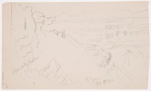 デッサン、丘陵と平原を横切って山脈に向かう眺め、エル・イエメンの谷、1868年2月 作： フレデリックエドウィン教会