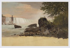 図面、カナディアン・フォールズとヤギ島の眺め、1856年9月または10月