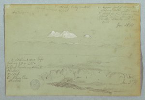 デッサン、キト近郊からのアルティサナ火山の眺め、山の稜線上の曇り空、エクアドル、1857年6月23日 作： フレデリックエドウィン教会