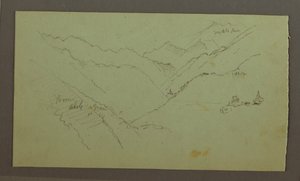 素描、村と急峻な谷（アルプス）、1868-69年 作： フレデリックエドウィン教会