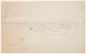 デッサン、クセイエ村、遠くにレバノン山、1868年5月