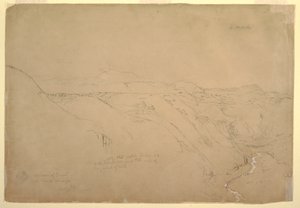 素描、ピュレセ火山とビナグレ川、コロンビア、ピュレセ、1853年8月 作： フレデリックエドウィン教会