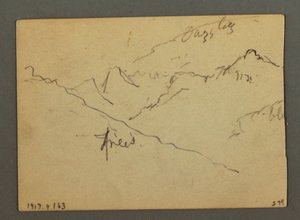 デッサン、スイス、ローヌ渓谷、ヴェニーとシオンの間の滝、1868年8月 作： フレデリックエドウィン教会