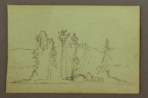 デッサン、湖の森の岸辺、1856年頃か 作： フレデリックエドウィン教会