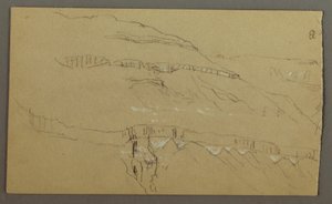 エル イエメン バレー、アラビア: 上部が列の列に似ている岩壁 作： Frederic Edwin Church