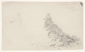 灯台の詳細と家、マウント デザート、メイン州の海岸近くの常緑樹 作： Frederic Edwin Church