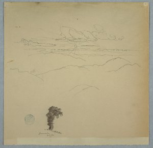 夕日と木がある山岳風景、ジャマイカ 作： Frederic Edwin Church