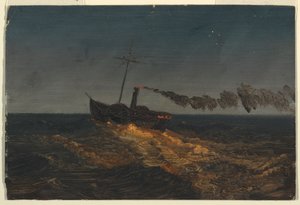 夕暮れの外輪船 作： Frederic Edwin Church