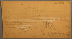 空と三日月のある山の谷を流れる川 作： Frederic Edwin Church
