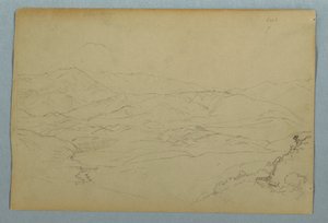 エクアドルのグアランダにあるインのテラスに接する手すりの植物と一部のスケッチ 作： Frederic Edwin Church