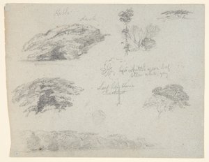 木、木のてっぺん、樹木が茂った土手、メイン州サドルバック 作： Frederic Edwin Church