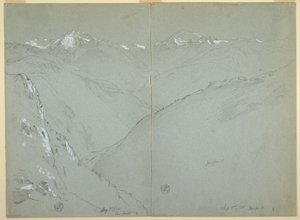 雪をかぶった山、ベルン アルプス、スイス、パート 1 のある渓谷の風景 作： Frederic Edwin Church