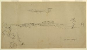 大聖堂とネプチューン神殿、パエストゥム、イタリアの景色 作： Frederic Edwin Church