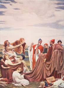 初期の英国人と取引しているフェニキア人、「ハッチンソンの国家の歴史」のイラスト 作： Frederic Leighton