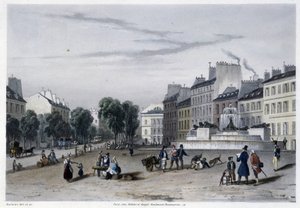 サン・マルタン通りの給水塔（噴水） - マルテンス作「1832年のパリ」より