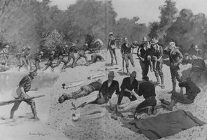 サンファンクリークの「ブラッディフォード」にある野戦病院、1898年 作： Frederic Remington