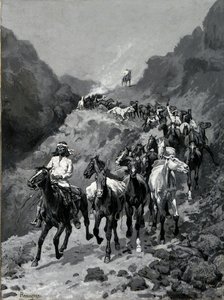 ジェロニモと彼のバンドが襲撃からメキシコに戻る（キャンバスに油彩） 作： Frederic Remington