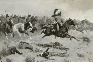 ラインを通過した急いで赤いロッジ、1900年頃 作： Frederic Remington