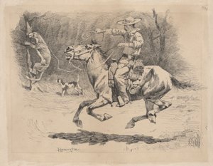 追跡で彼の馬に拍車をかける 作： Frederic Remington