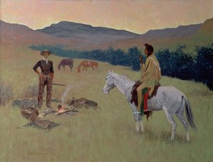 The Conversation または Dubious Company (キャンバスに油彩) 作： Frederic Remington