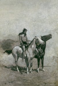 火を食べる者は彼のポニーを渡って彼の犠牲者を投げた、1900 作： Frederic Remington