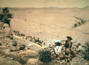 The Hold Up」1900年頃（油彩・キャンバス 作： Frederic Remington