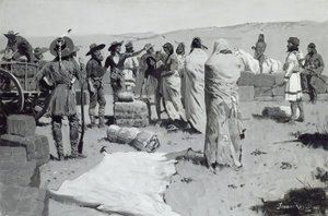 通訳は若者に手を振った、1900年頃 作： Frederic Remington