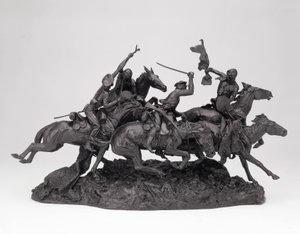 1850年の旧竜騎兵、1905年モデル、1905-09年鋳造（黒緑青のブロンズ） 作： Frederic Remington