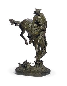 The Outlaw」（ブロンズ、茶緑色のパテ付き 作： Frederic Remington