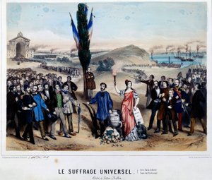 Alexandre Auguste Ledru-Rollin (Ledru Rollin) (1807-1874) の普通選挙へのアレゴリー 1848年の大統領選挙の候補者であるLedru Rollinは、Arbre de la Liberteの支持者であり、設立された普通選挙に賛成していました。 作： Frederic Sorrieu