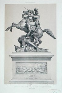 チリのサンティアゴにあるベルナルド・オヒギンズ（1776-1842）の像（リトグラフ）。 作： Frederic Sorrieu