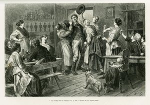 スンドガウで開催された、女性には何でも許されるカーニバルの一種、ヒルトゥターク。1885年にドイツ人旅行者シャルル・グラッドが描いた「A trevers l