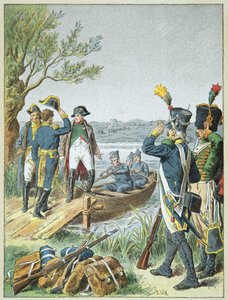 エスリングの戦いの後、ド・ロバウ号に乗ったナポレオン・ボナパルトとマッセナ（5月22日 作： Frederic Theodore Lix
