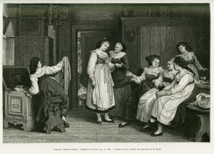 アルザスの古い衣装。1885年にドイツ人デピューターのシャルル・グラッドが、1887年にエドゥアール・シャルトン（1807）の指揮の下、ツアー・デュ・モンドに掲載した物語「A Through Alsace and Lorraine」を説明するために、パブストが描いた絵画「Present de Noces」の後にリクスが描いた版画。