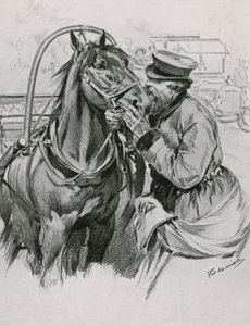 ドロシュキーの運転手がおはようにキスをしている 作： Frederic de Haenen