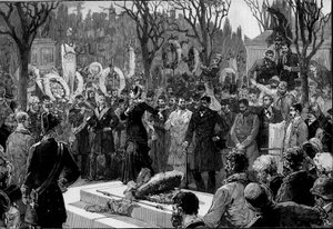 ルイ・オーギュスト（Louis-Auguste）ブランキ（1805-1881）の葬儀（1月6日）。 作： Frederic de Haenen