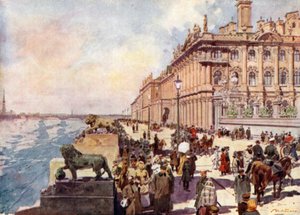 ロシア。ネヴァ川沿いの冬の宮殿（カラーリトグラフ 作： Frederic de Haenen