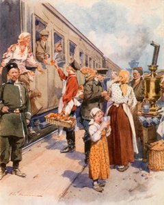 田舎の駅でお茶を売る人 作： Frederic de Haenen